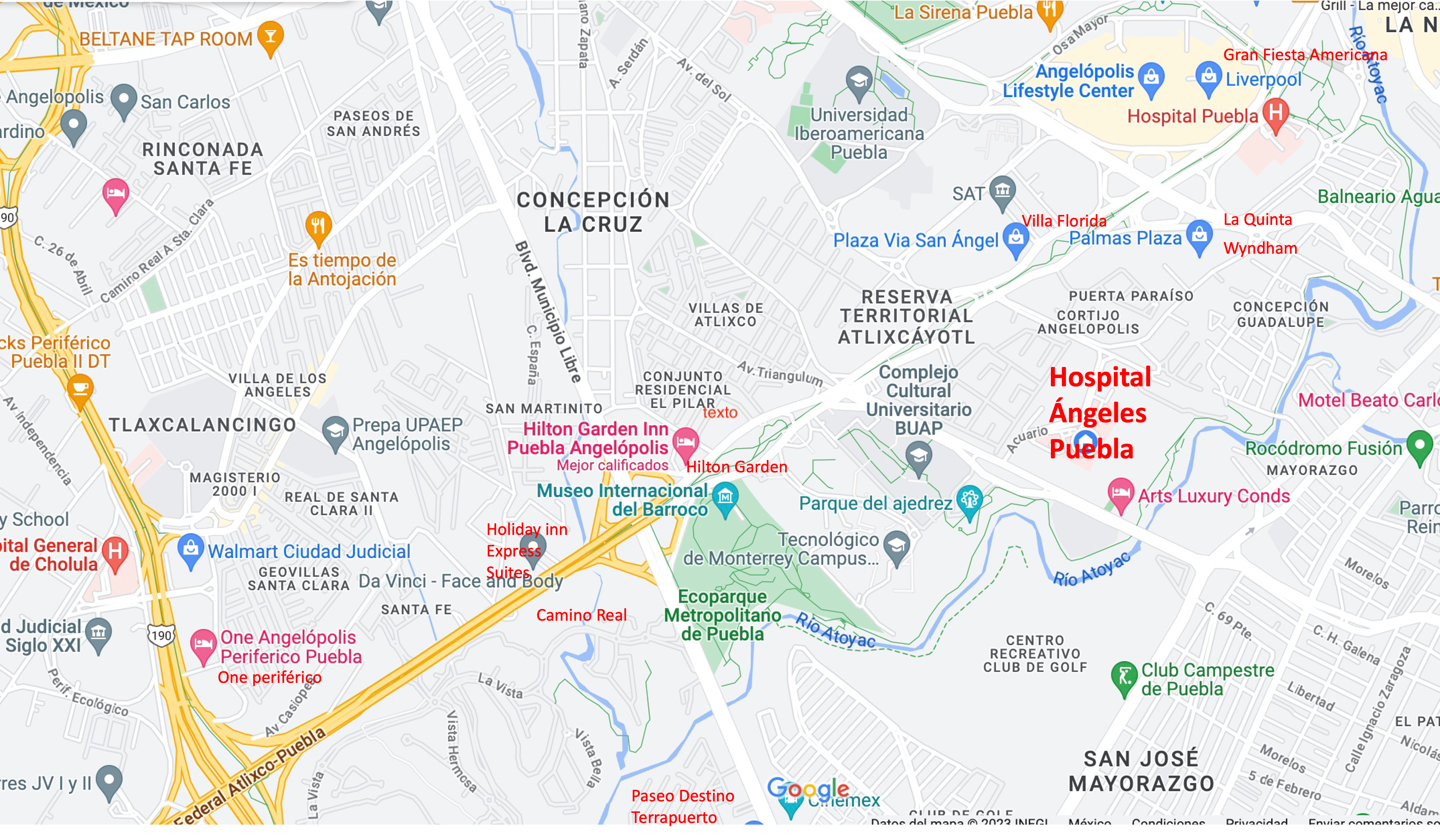 Mapa con la ubicación de los hoteles