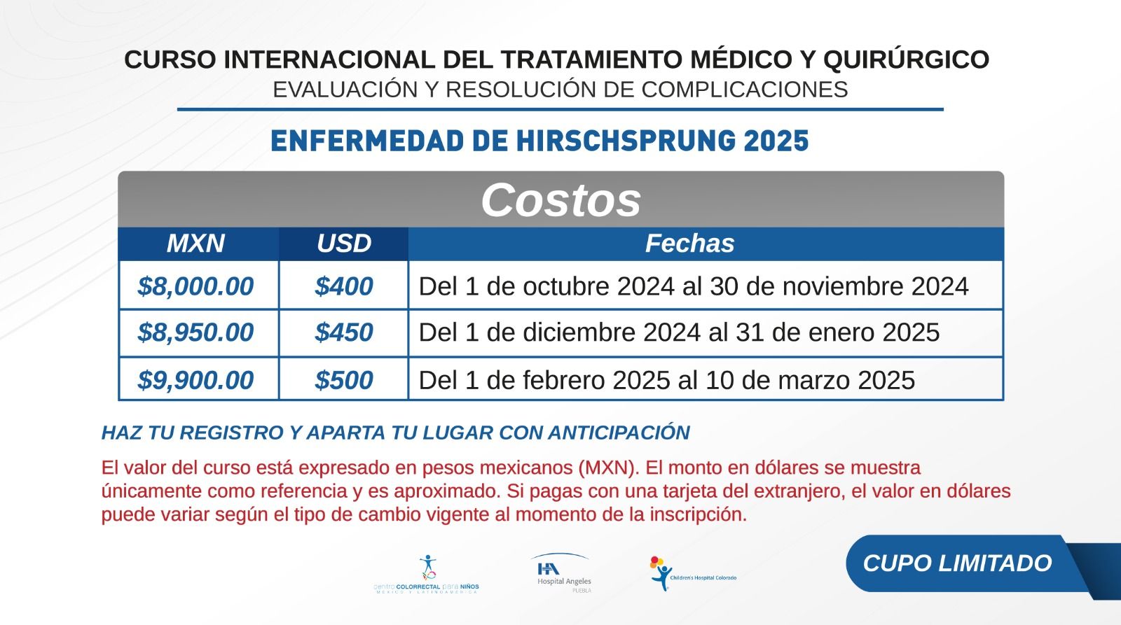 Precios del Curso Hirschsprung 2025